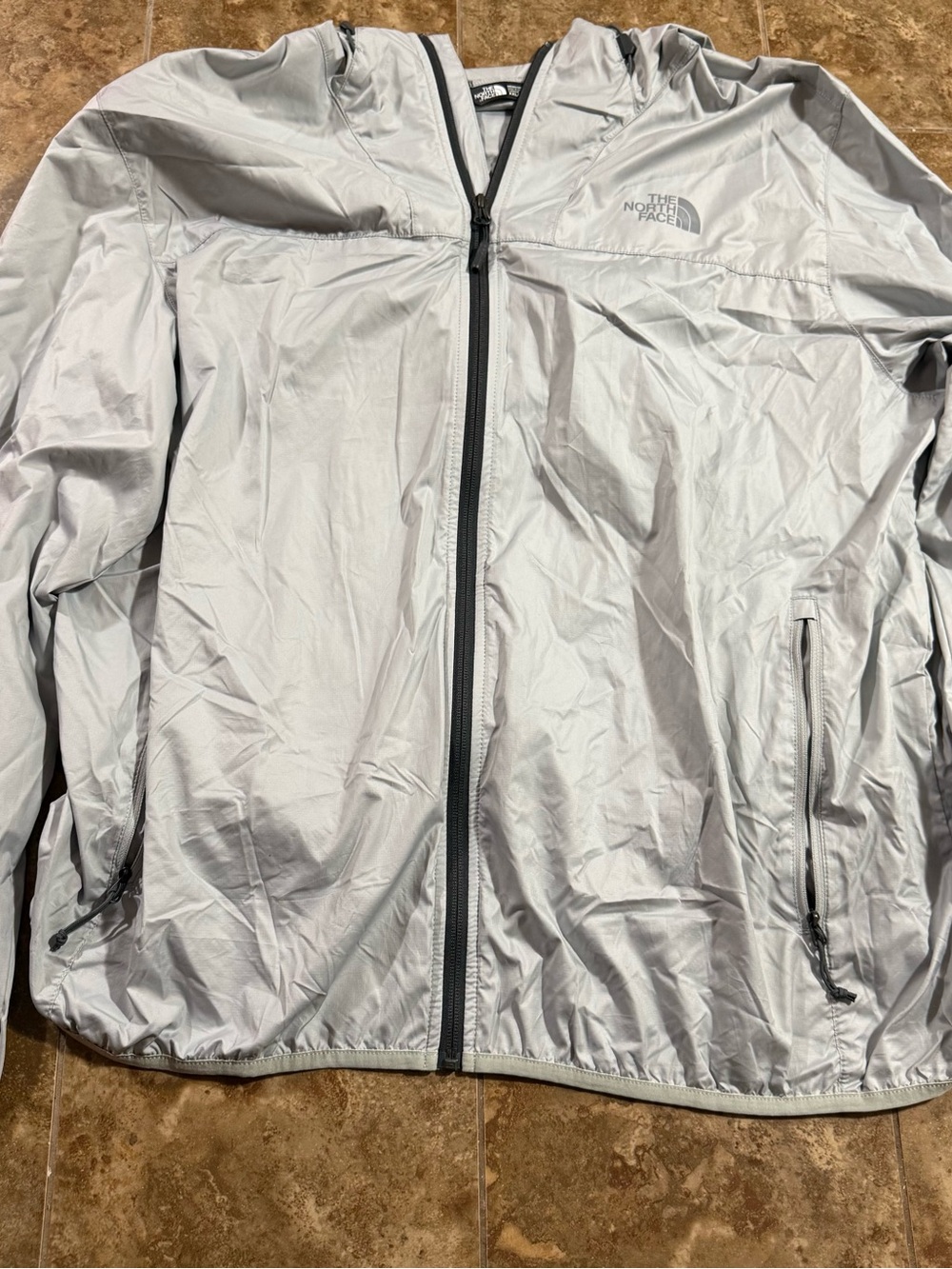 The North Face Men's Light Silver Hooded Windbreaker Jacket